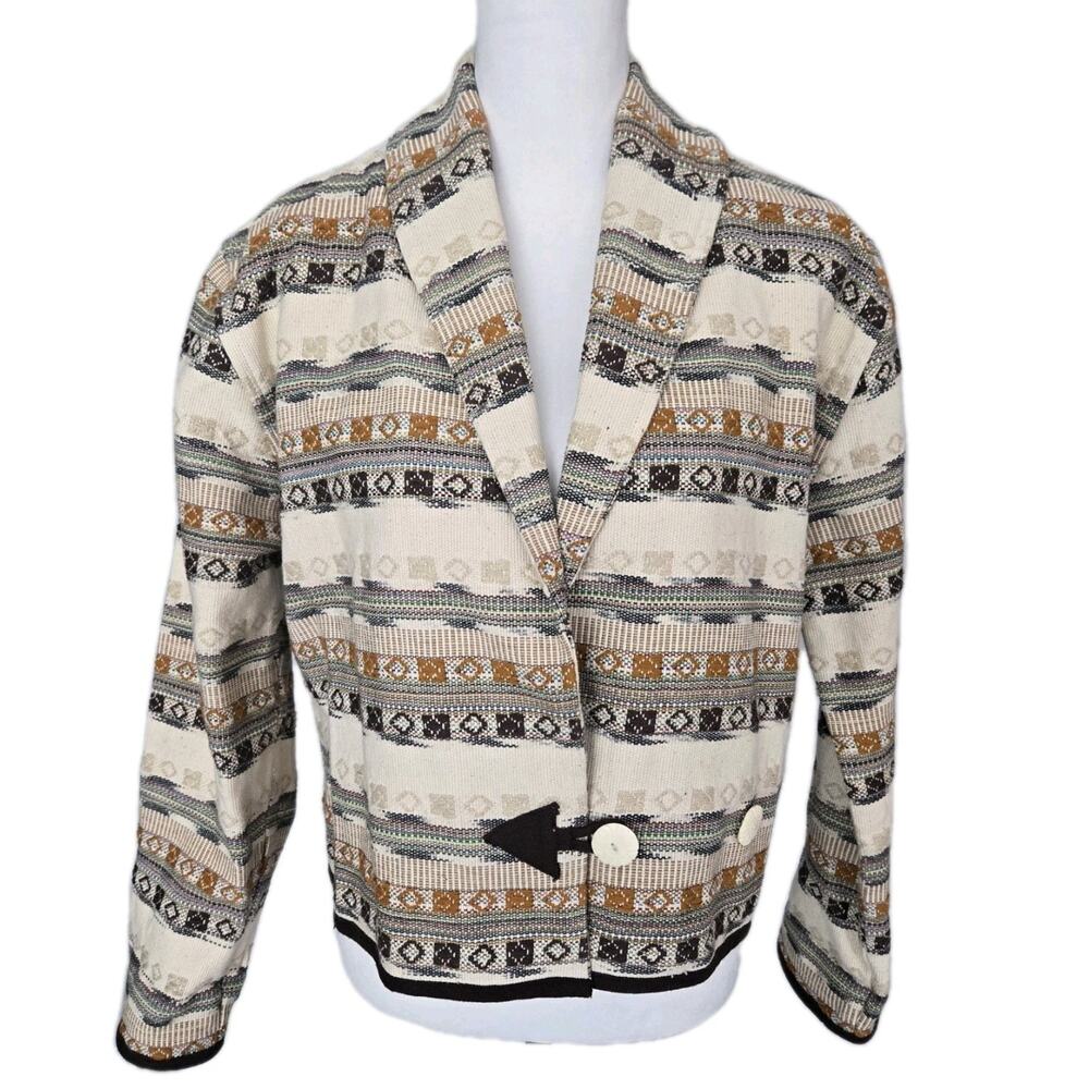 VTG 90s Cropped Southwest Tapestry Jacket Flashback Aztec Cotton Boho Petite PS